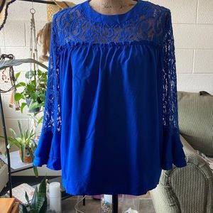 Beautiful Blue Lace and Solid Dress Shirt 3/4 Sleeves.